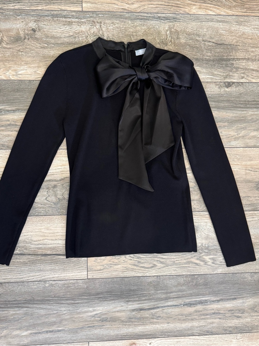 Antonio Melani Black Silk Bow Tie Neck Top Size Small